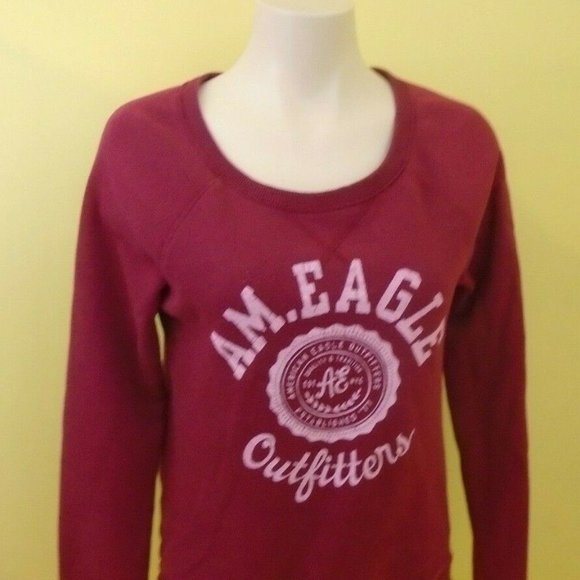 American Eagle Red Long Sleeve Scoop Neck Top - Picture 1 of 5